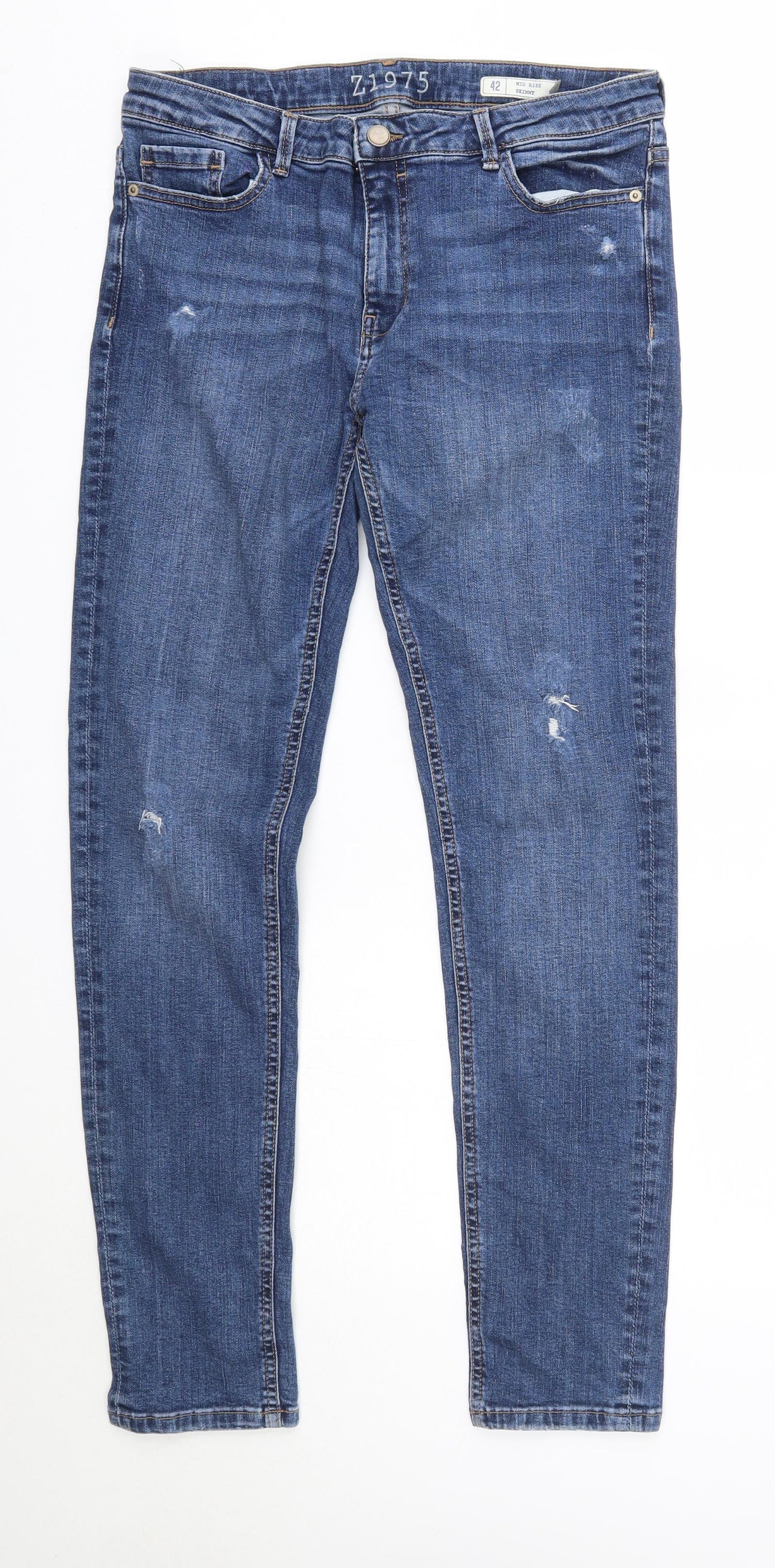 Zara Womens Blue  Cotton Skinny Jeans Size 14 L29 in Regular