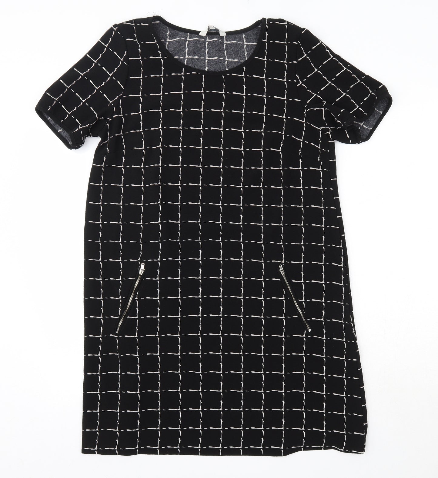 Peacocks Womens Black Check Polyester T-Shirt Dress  Size 14  Round Neck