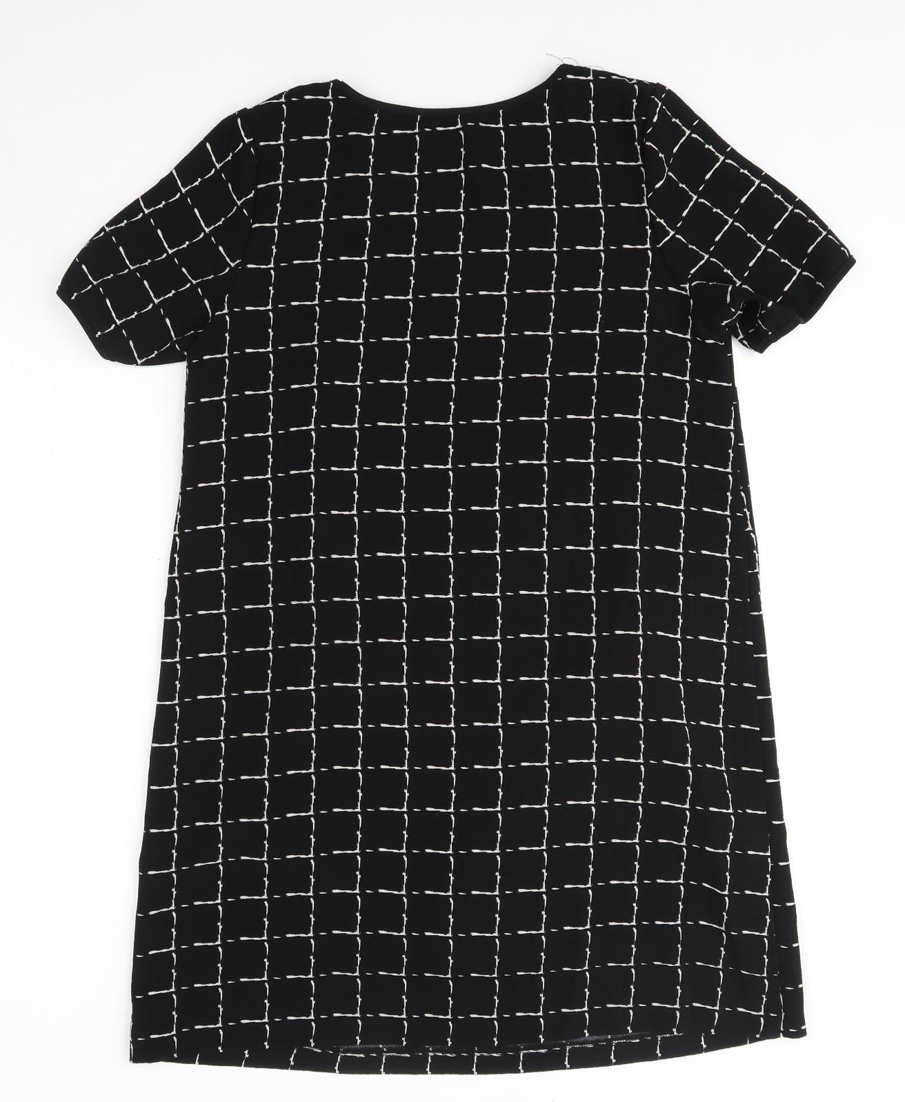 Peacocks Womens Black Check Polyester T-Shirt Dress  Size 14  Round Neck