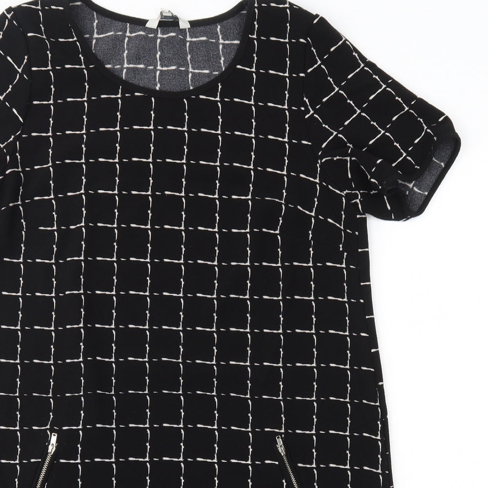Peacocks Womens Black Check Polyester T-Shirt Dress  Size 14  Round Neck