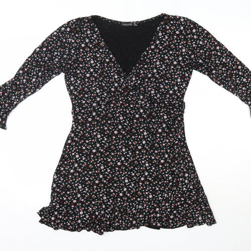 I SAW IT FIRST Womens Black Floral Viscose A-Line  Size 12  V-Neck