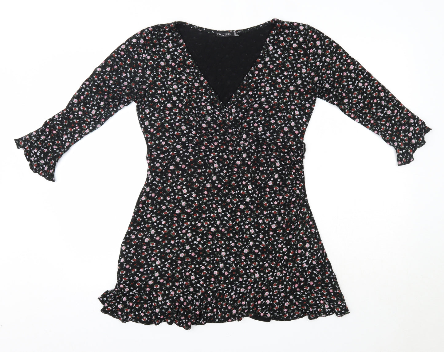 I SAW IT FIRST Womens Black Floral Viscose A-Line  Size 12  V-Neck