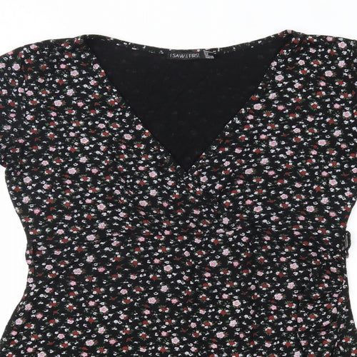 I SAW IT FIRST Womens Black Floral Viscose A-Line  Size 12  V-Neck