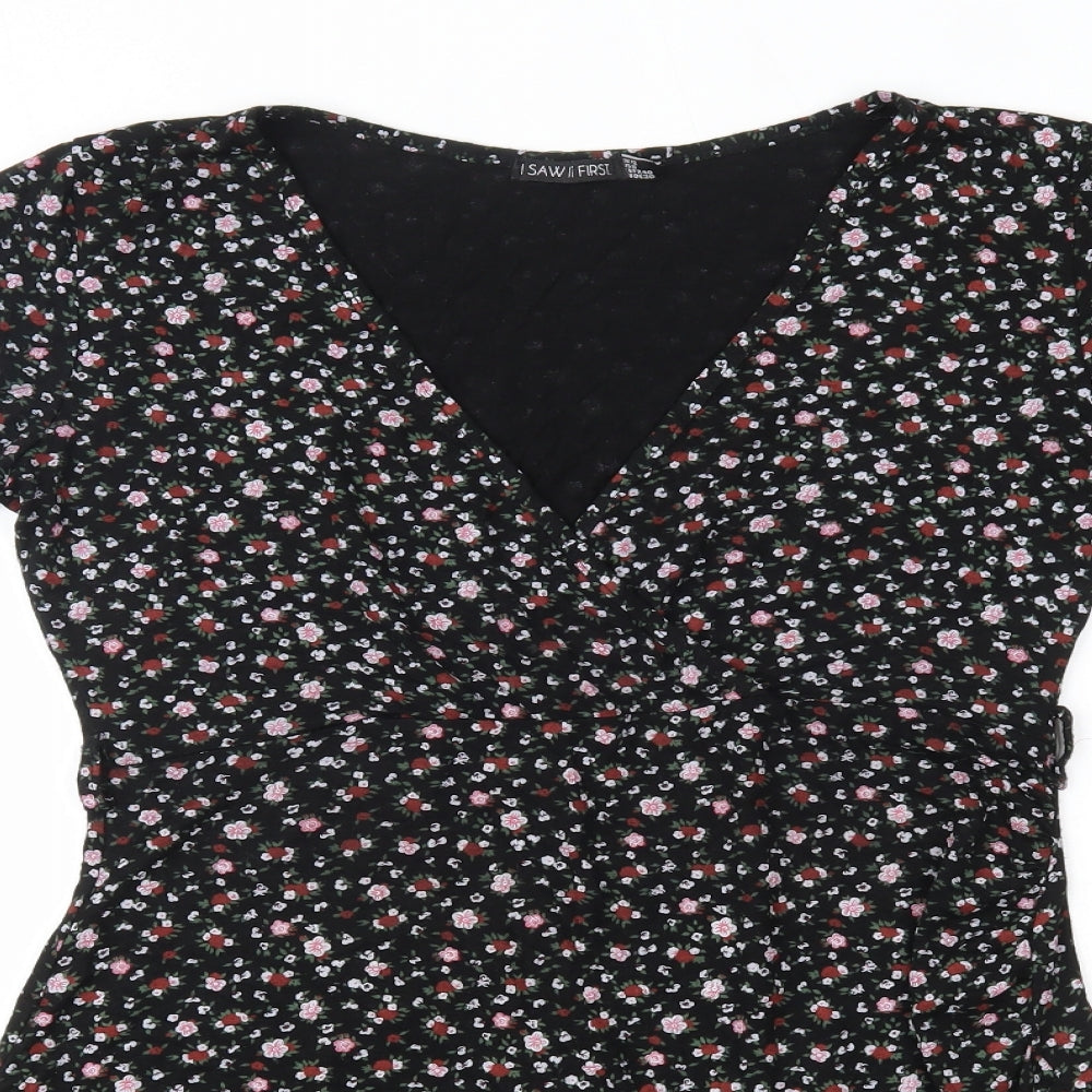 I SAW IT FIRST Womens Black Floral Viscose A-Line  Size 12  V-Neck