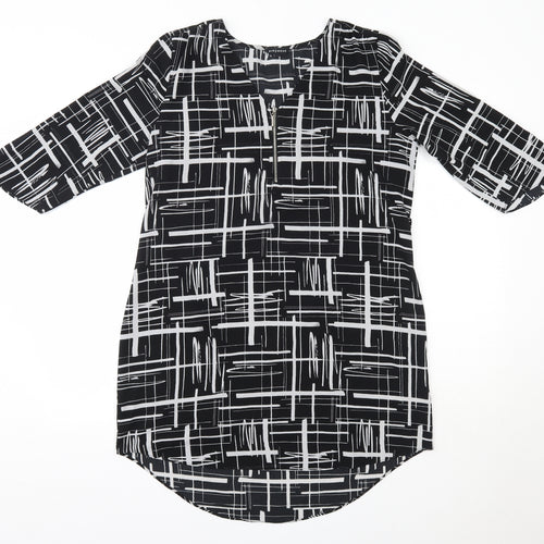 Peacocks Womens Black Striped Polyester T-Shirt Dress  Size 14  V-Neck