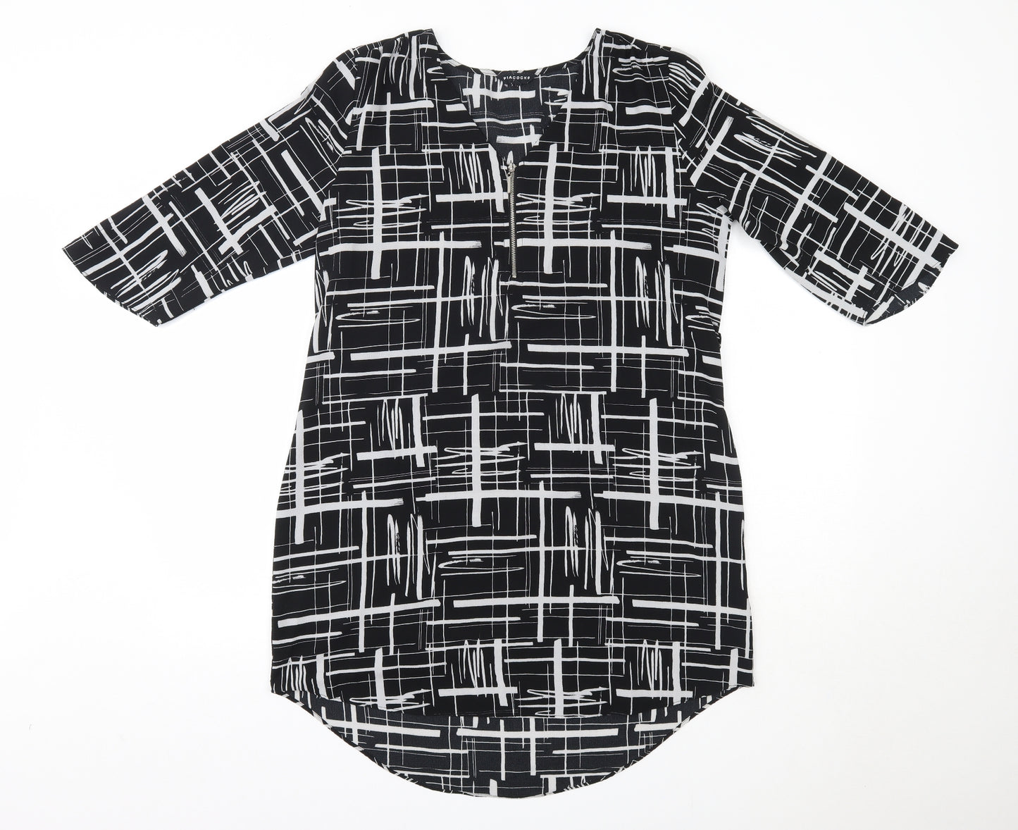 Peacocks Womens Black Striped Polyester T-Shirt Dress  Size 14  V-Neck