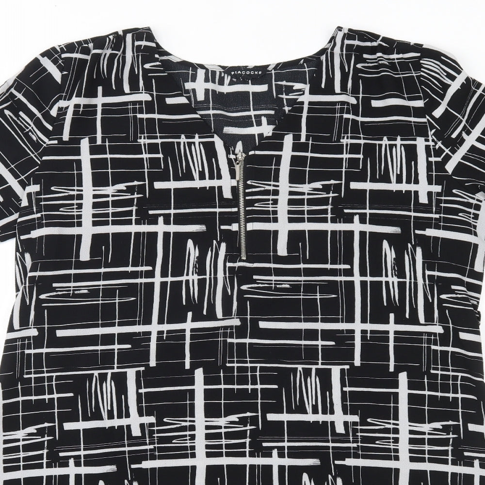 Peacocks Womens Black Striped Polyester T-Shirt Dress  Size 14  V-Neck