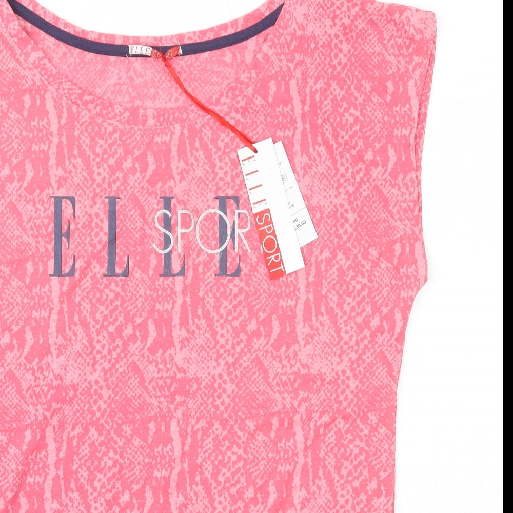 Elle Sport Womens Pink  Cotton Basic T-Shirt Size L Round Neck