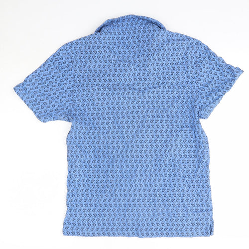 M&S Mens Blue Paisley Cotton  Polo Size L Collared