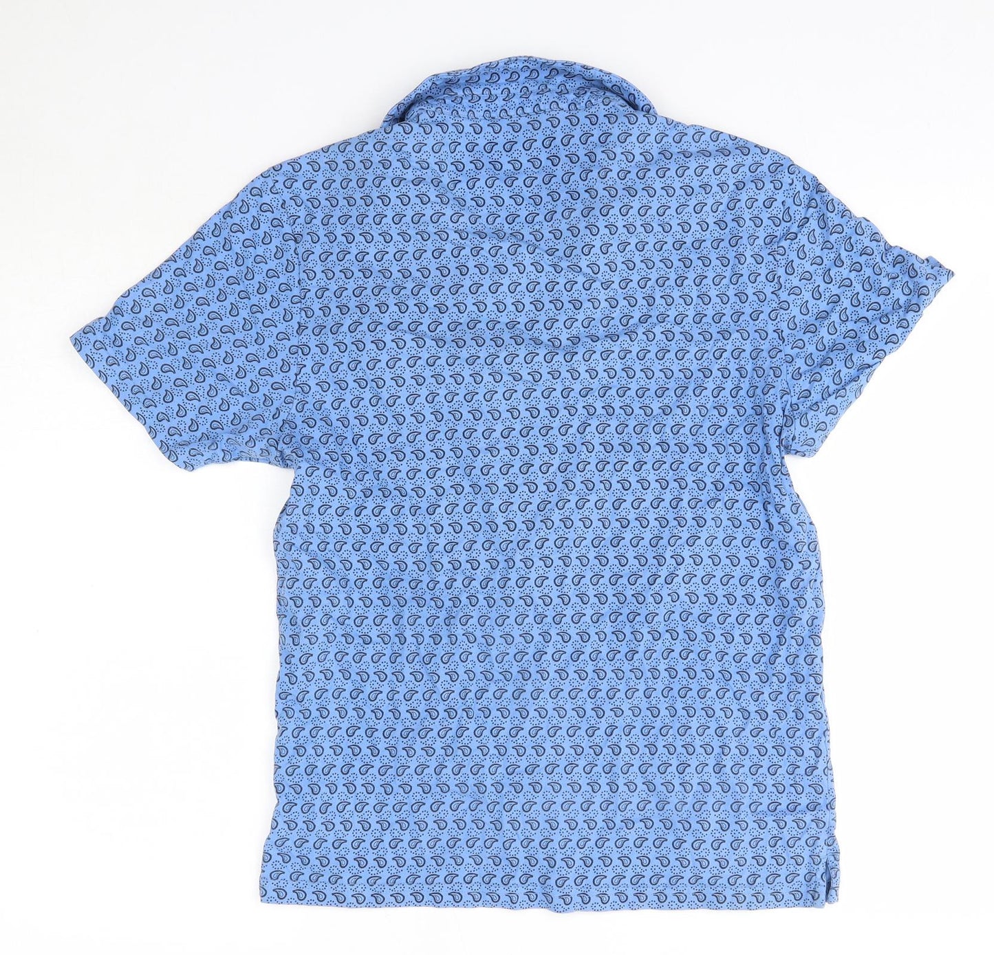 M&S Mens Blue Paisley Cotton  Polo Size L Collared
