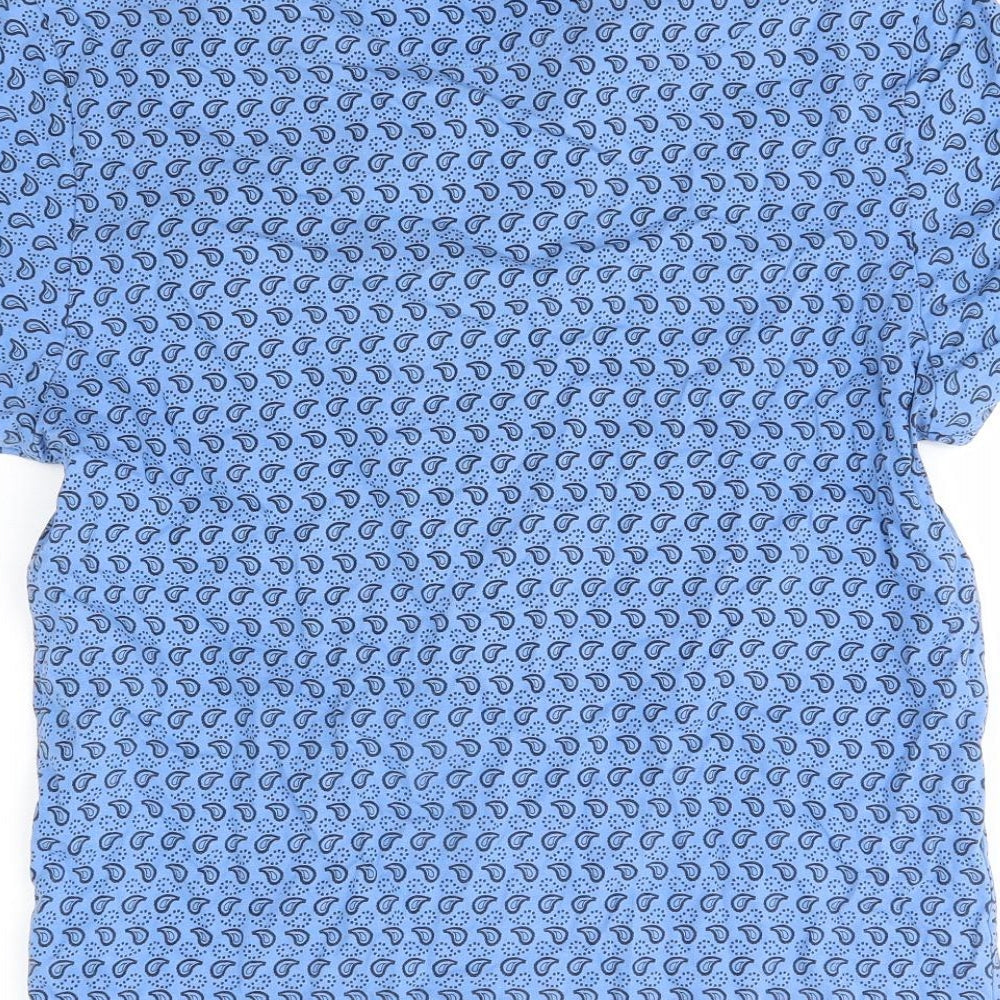 M&S Mens Blue Paisley Cotton  Polo Size L Collared