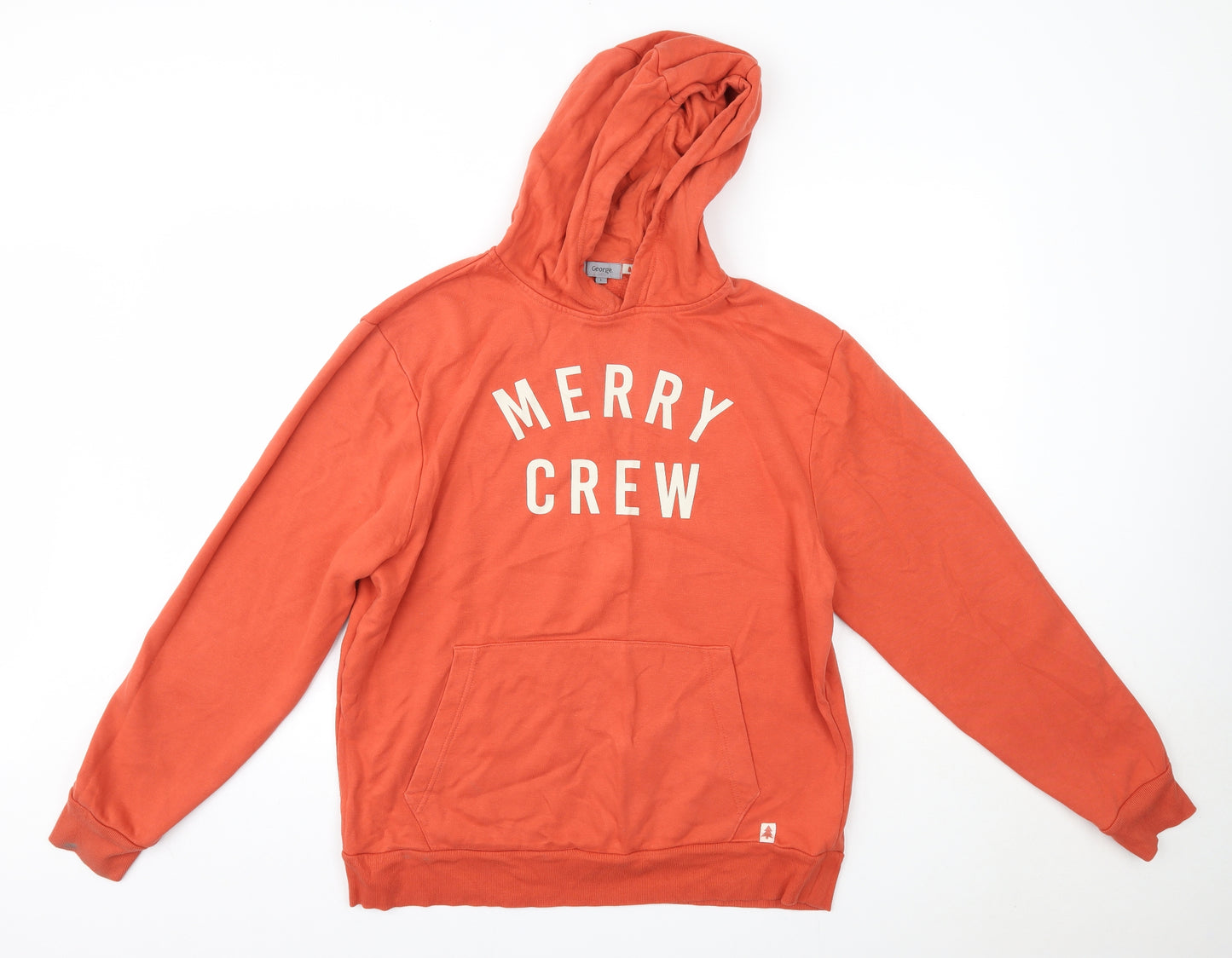 George Mens Orange  Cotton Pullover Hoodie Size L   - Christmas Drunk