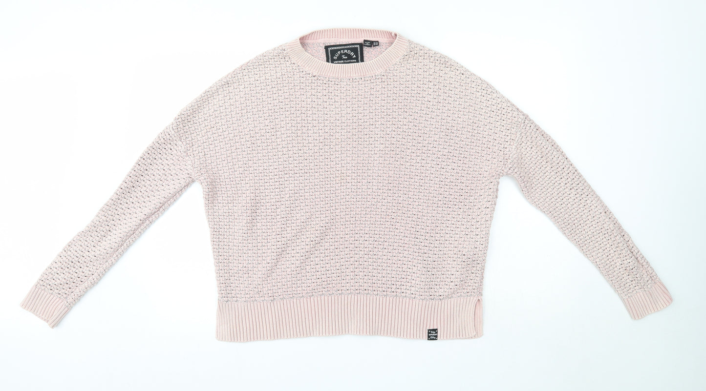 Superdry Womens Pink Round Neck  Cotton Pullover Jumper Size 14