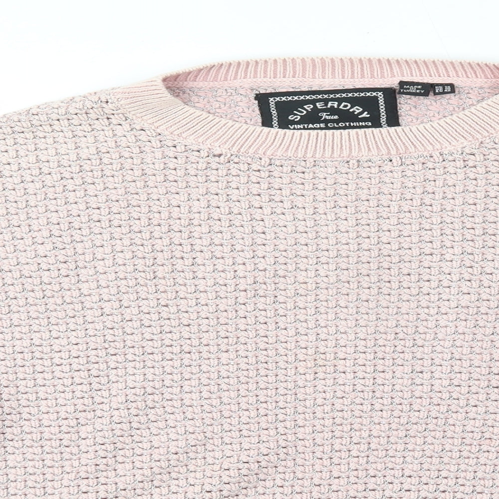 Superdry Womens Pink Round Neck  Cotton Pullover Jumper Size 14