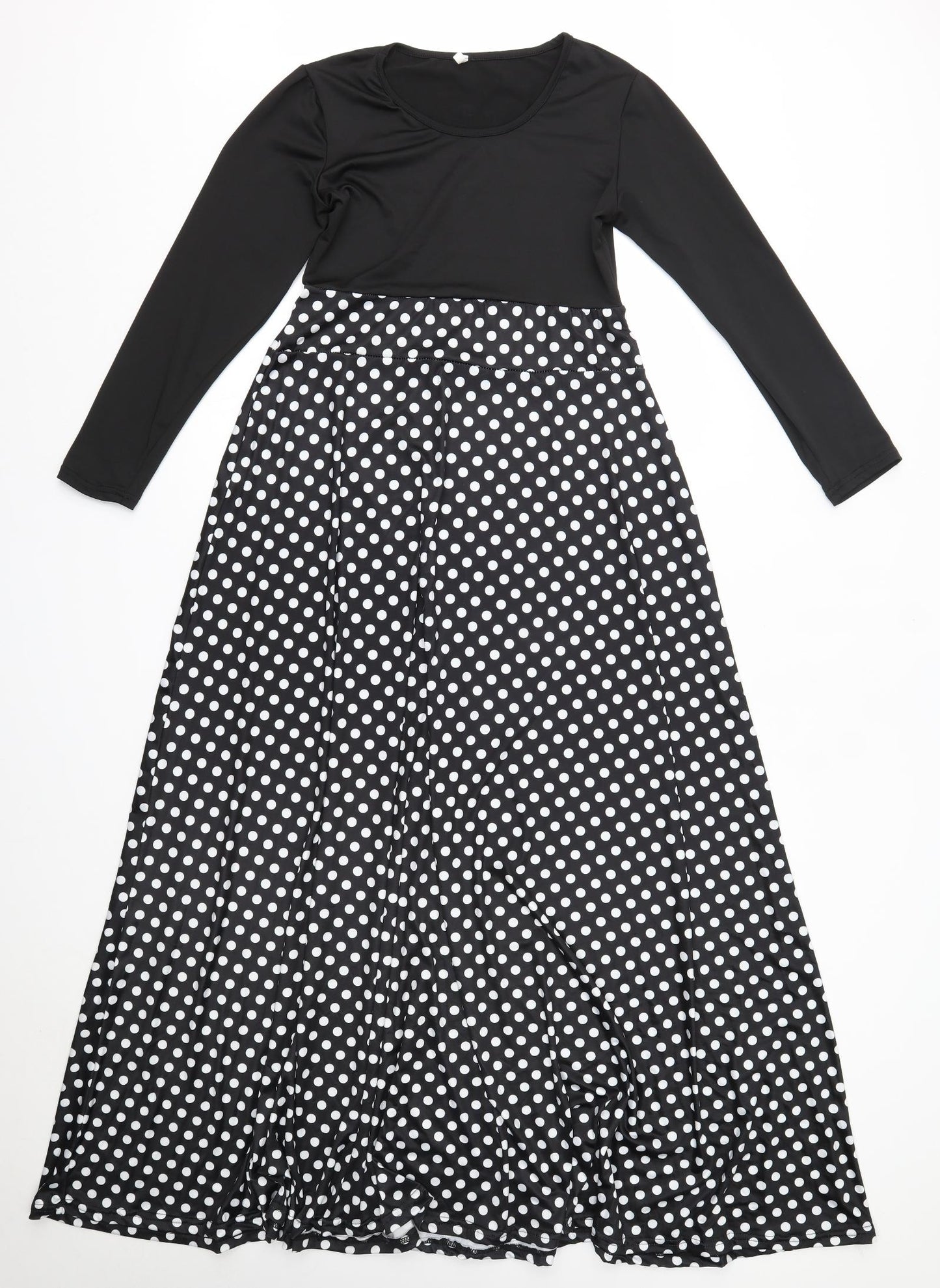 Preworn Womens Black Polka Dot Polyester Maxi  Size L  Round Neck