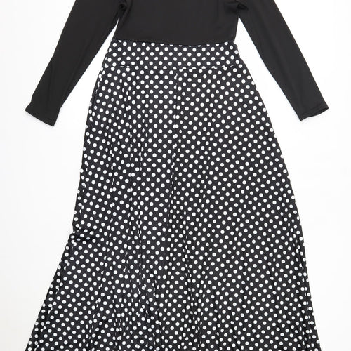Preworn Womens Black Polka Dot Polyester Maxi  Size L  Round Neck