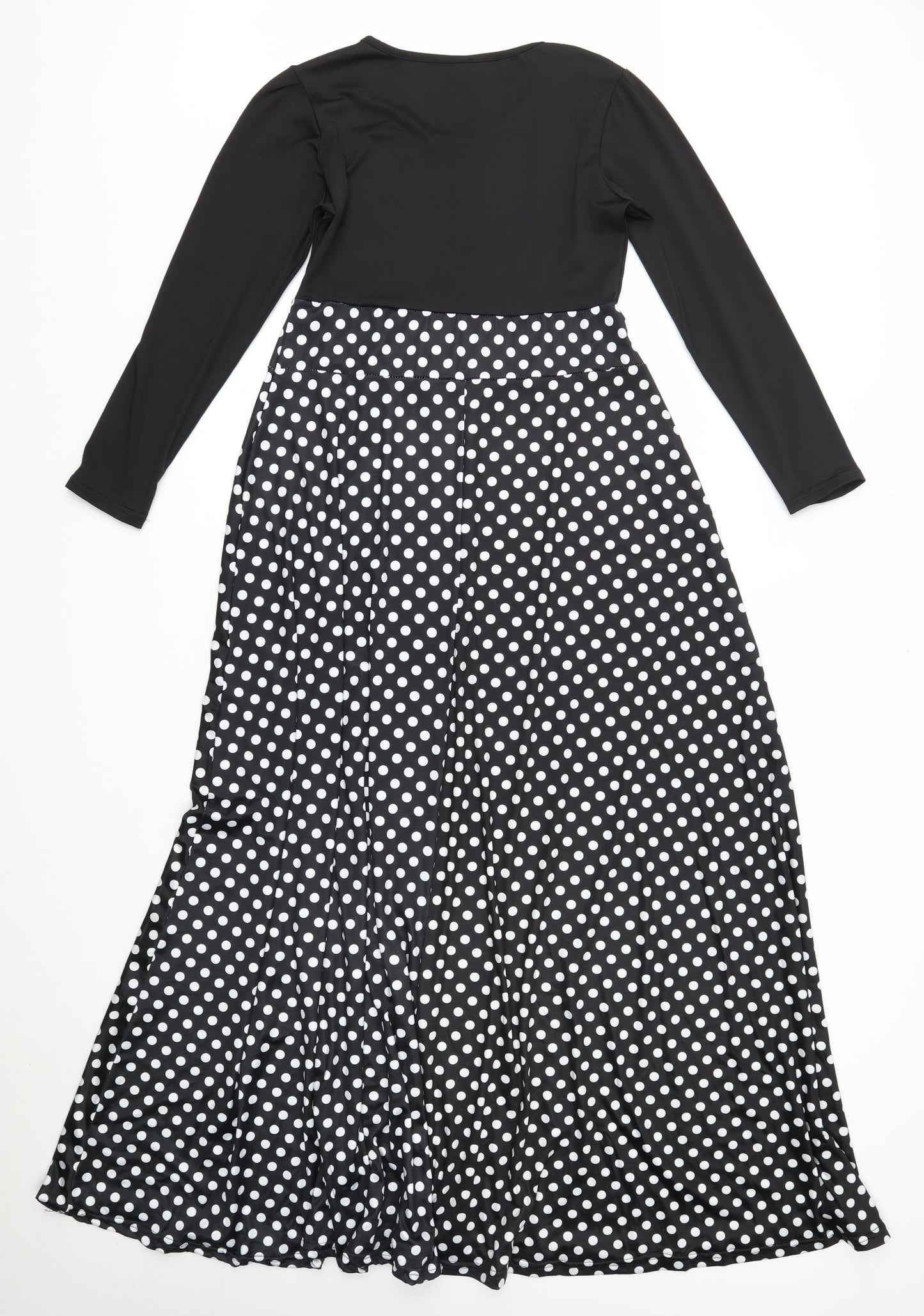 Preworn Womens Black Polka Dot Polyester Maxi  Size L  Round Neck