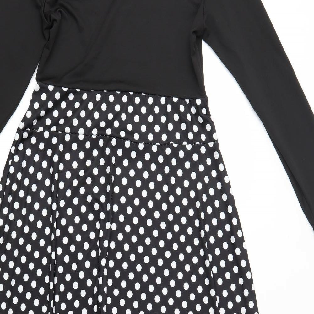 Preworn Womens Black Polka Dot Polyester Maxi  Size L  Round Neck