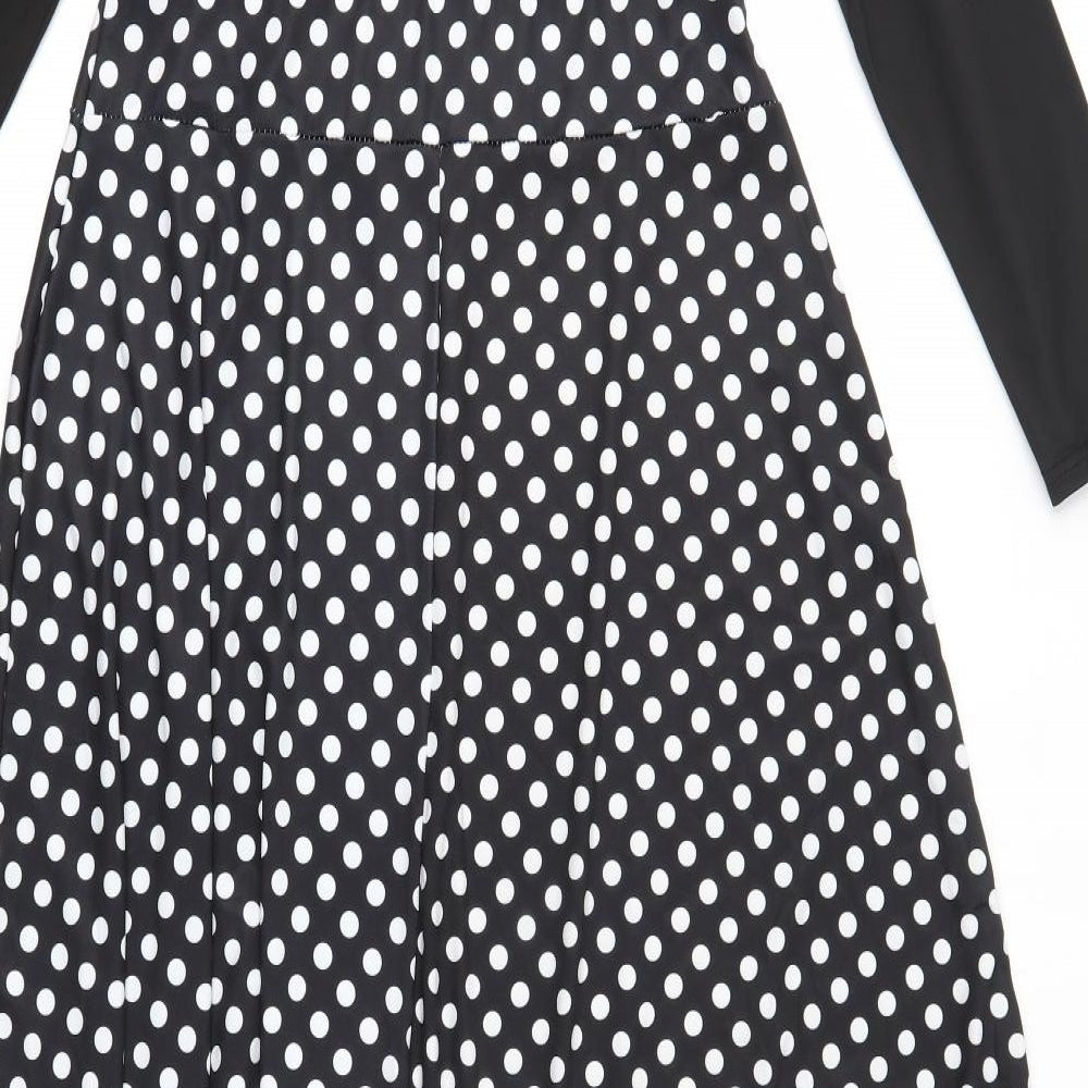 Preworn Womens Black Polka Dot Polyester Maxi  Size L  Round Neck