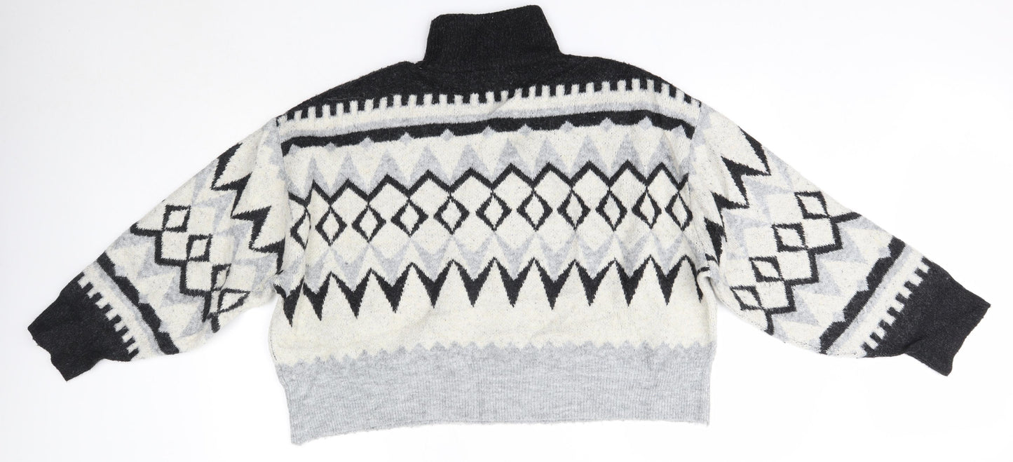 H&M Womens Grey High Neck Argyle/Diamond Acrylic Pullover Jumper Size M