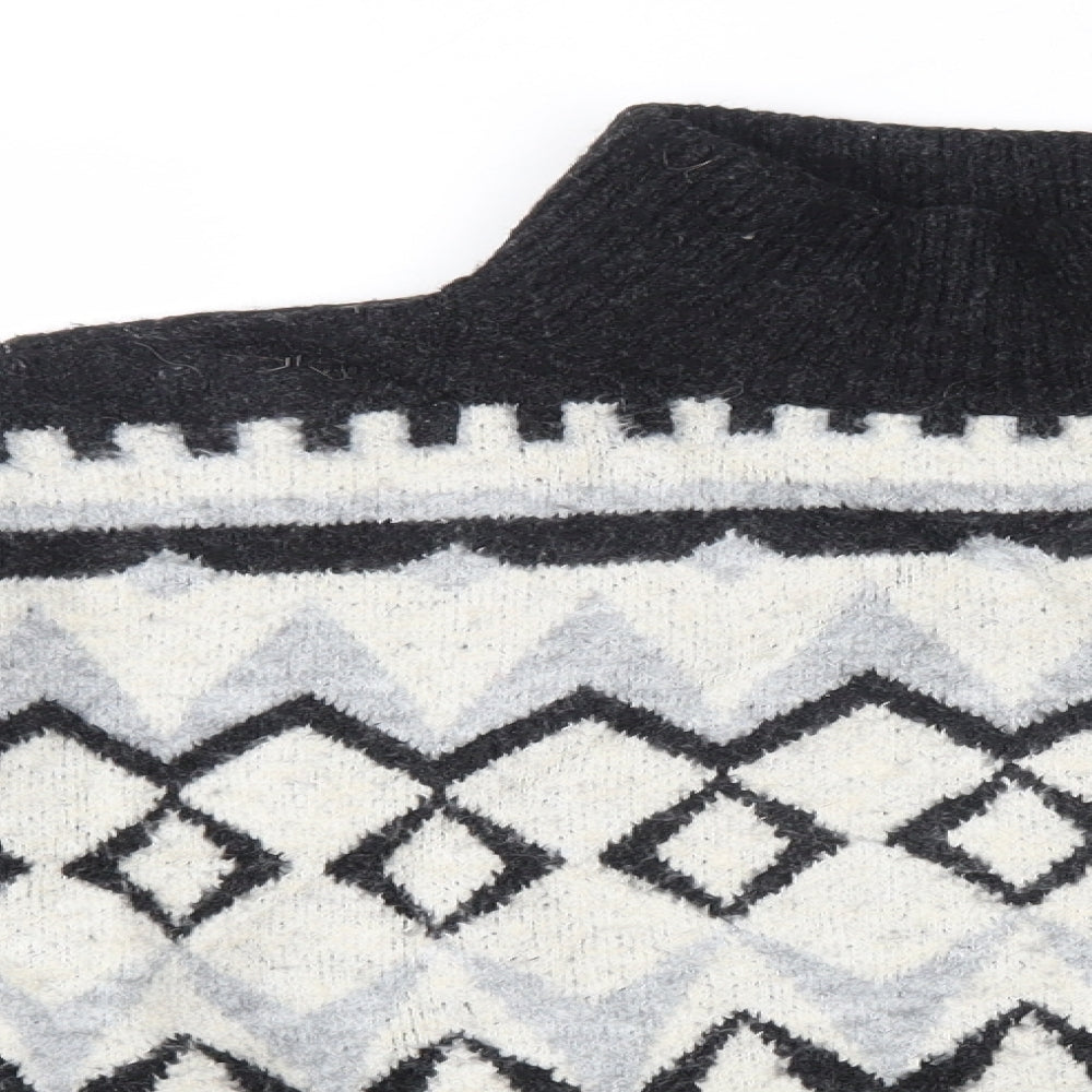 H&M Womens Grey High Neck Argyle/Diamond Acrylic Pullover Jumper Size M