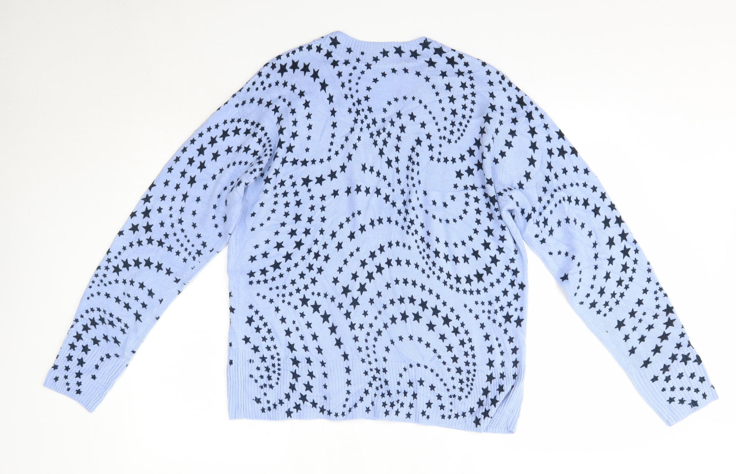 M&S Womens Blue V-Neck  Acrylic Pullover Jumper Size 14   - Stars