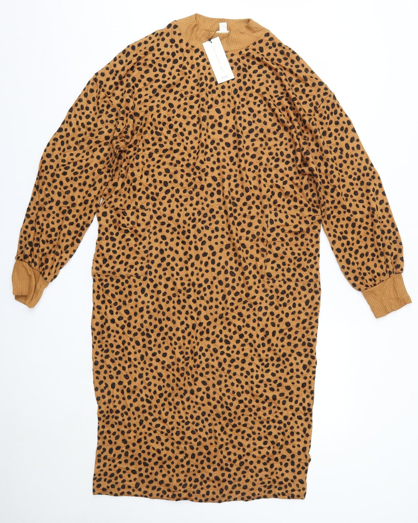 M&S Womens Brown Animal Print Viscose Jumper Dress  Size 12  High Neck  - The Lounge Edit