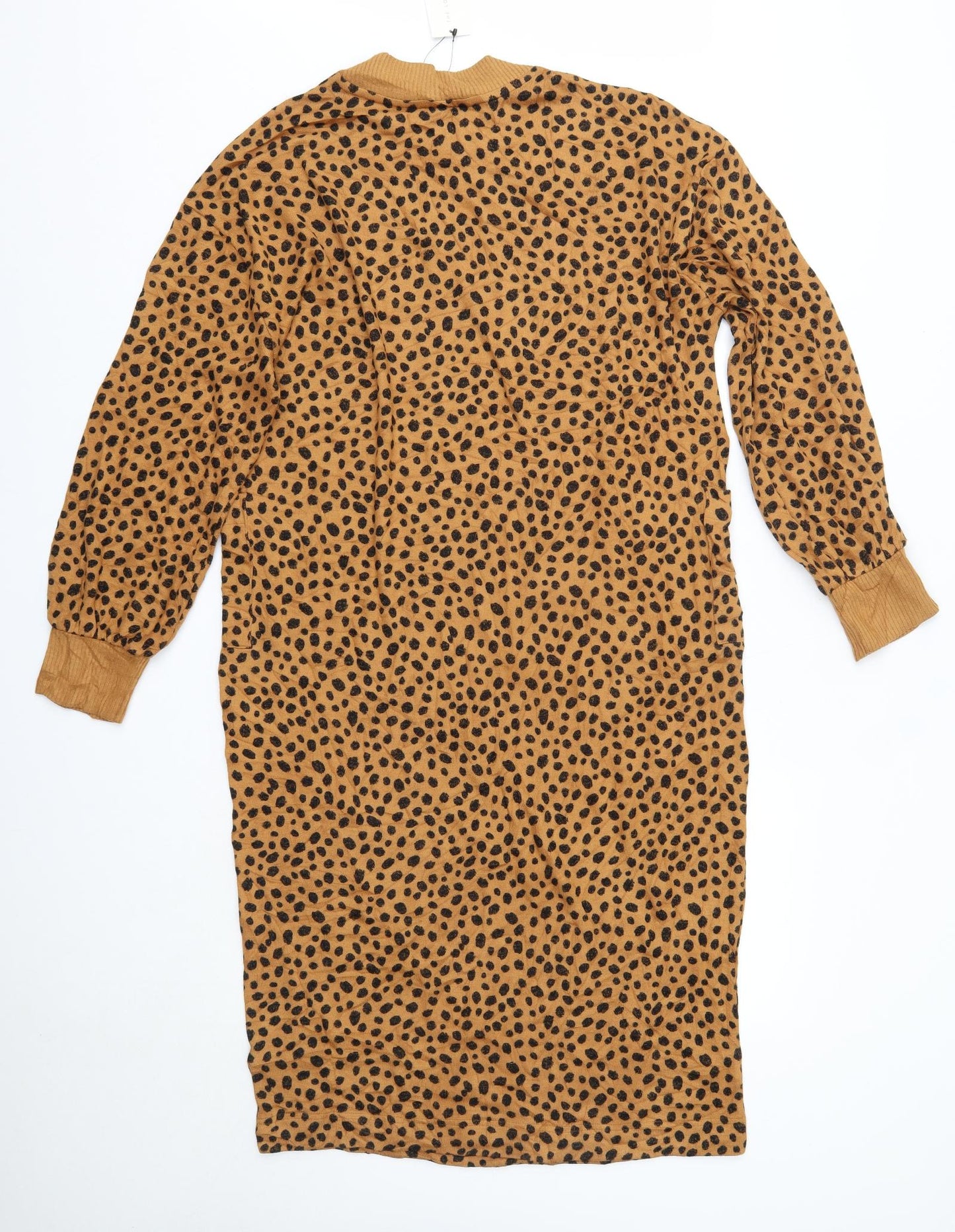 M&S Womens Brown Animal Print Viscose Jumper Dress  Size 12  High Neck  - The Lounge Edit