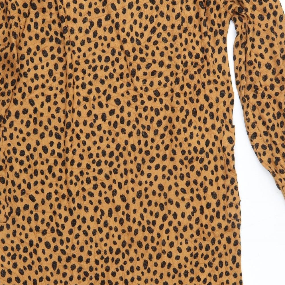 M&S Womens Brown Animal Print Viscose Jumper Dress  Size 12  High Neck  - The Lounge Edit