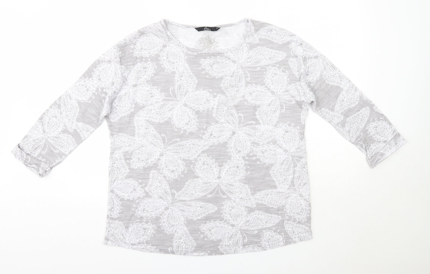 BM Casual Womens Grey Round Neck Floral Polyester Pullover Jumper Size 18