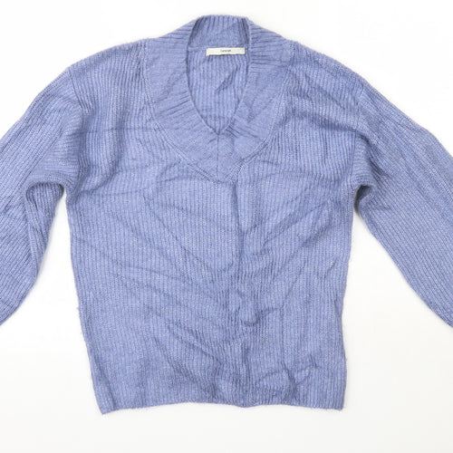 George Womens Blue V-Neck  Acrylic Pullover Jumper Size S