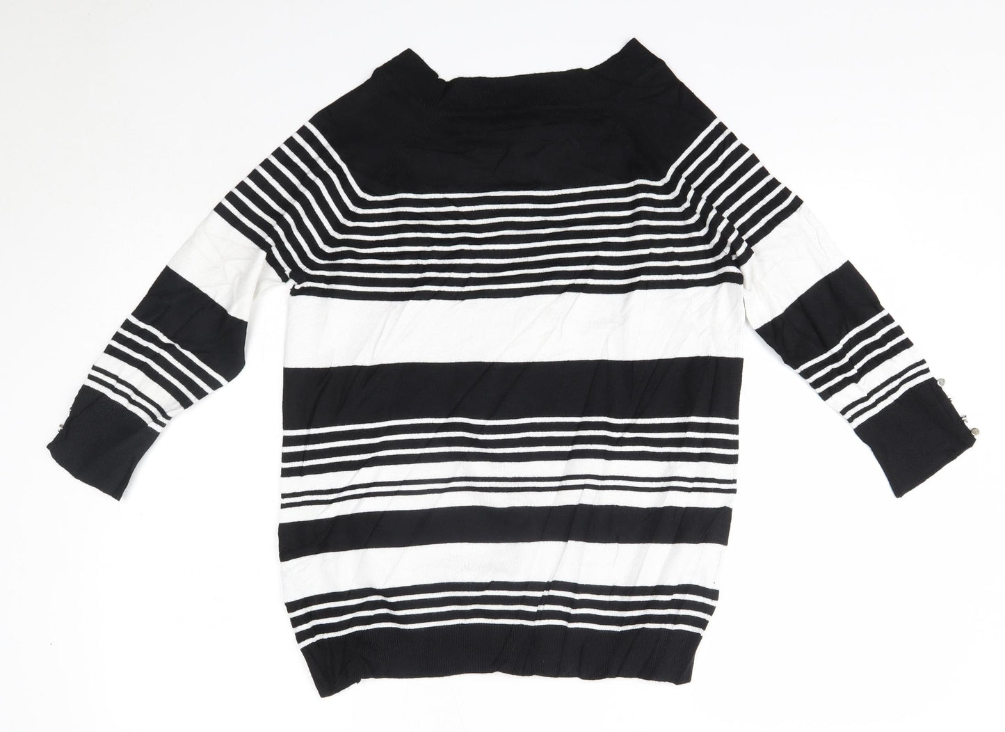 F&F Womens Black Round Neck Striped Viscose Pullover Jumper Size 14