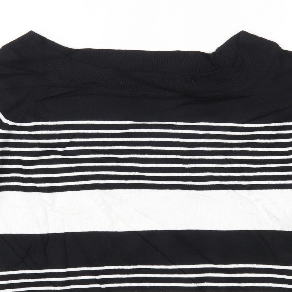 F&F Womens Black Round Neck Striped Viscose Pullover Jumper Size 14