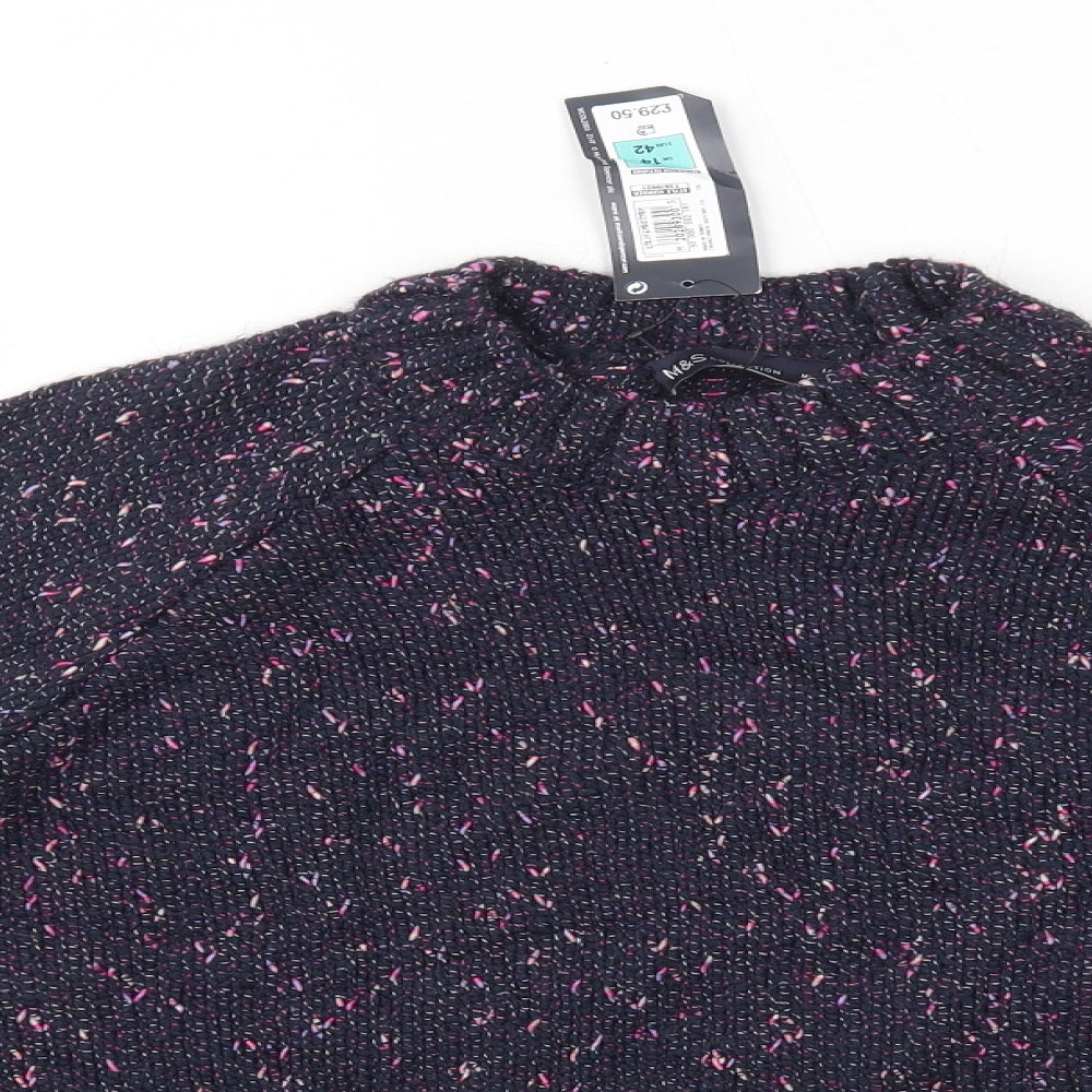 M&S Womens Blue High Neck  Acrylic Pullover Jumper Size 14