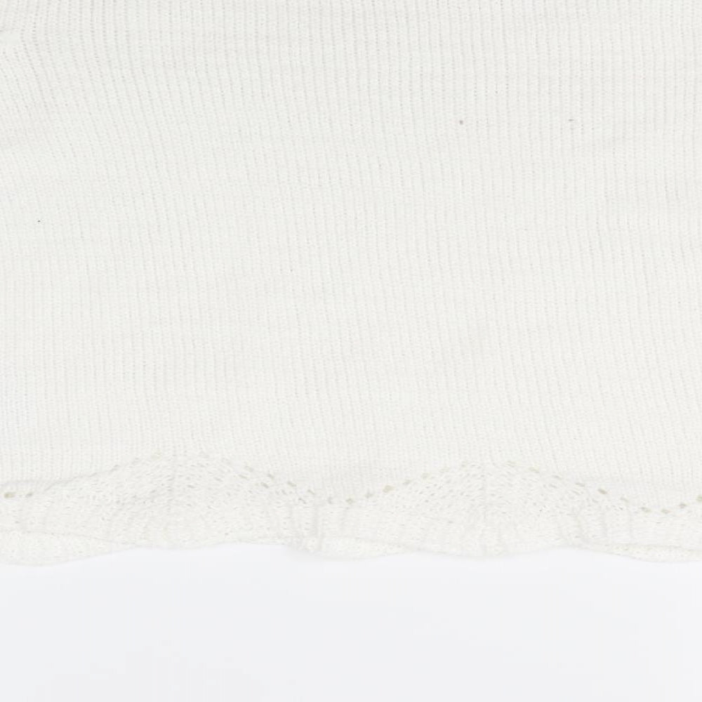 Primark Womens White Round Neck  Polyester Pullover Jumper Size L   - Scalloped Hemline