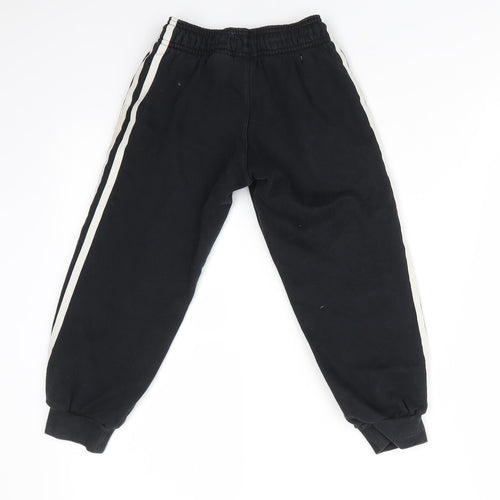 adidas Boys Black  Cotton Jogger Trousers Size 5-6 Years  Regular Drawstring - White Seam Stripe