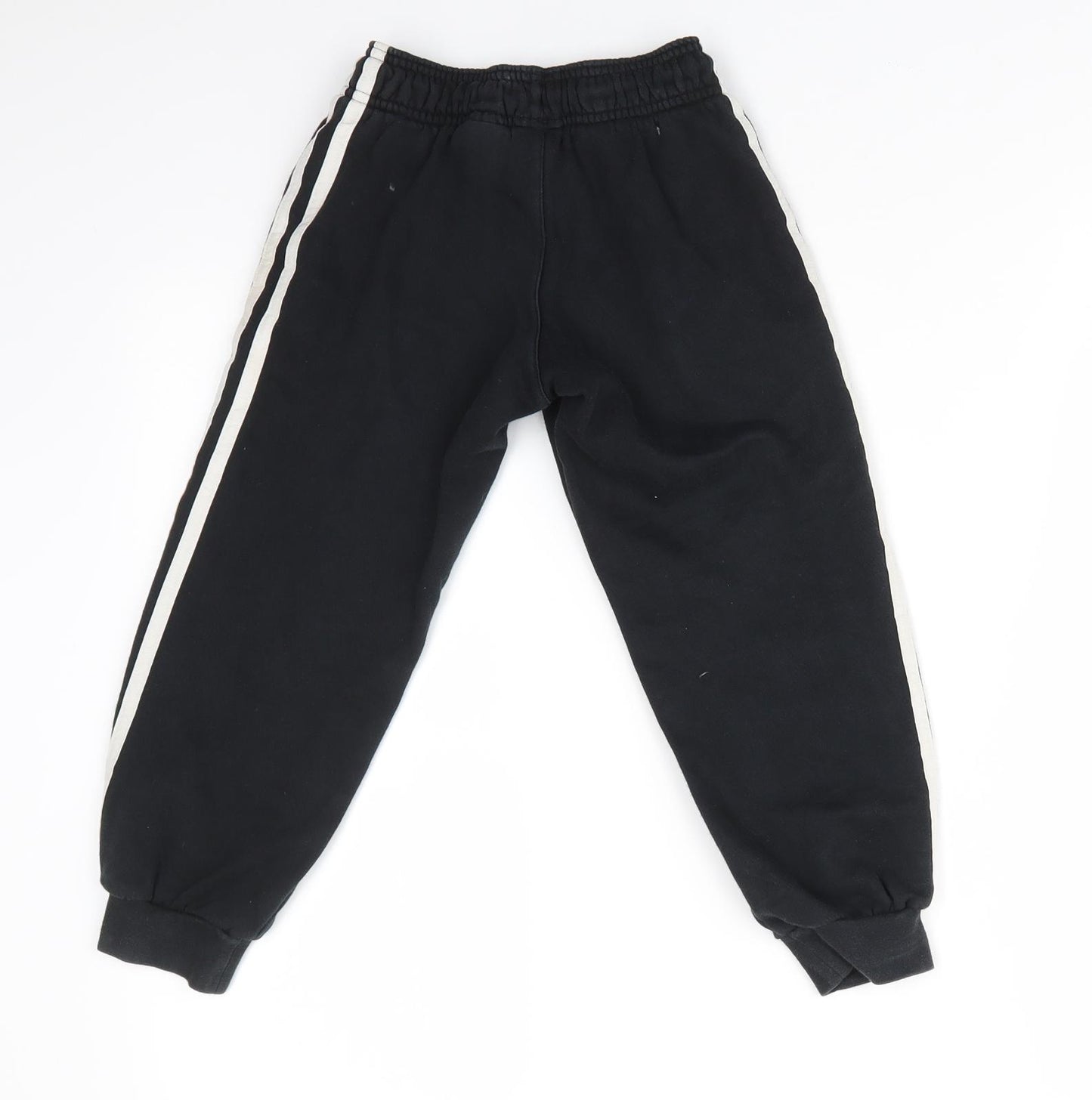 adidas Boys Black  Cotton Jogger Trousers Size 5-6 Years  Regular Drawstring - White Seam Stripe