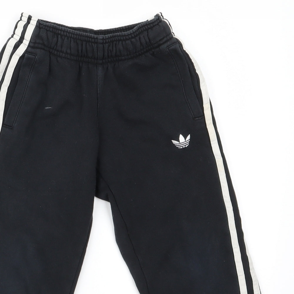 adidas Boys Black  Cotton Jogger Trousers Size 5-6 Years  Regular Drawstring - White Seam Stripe