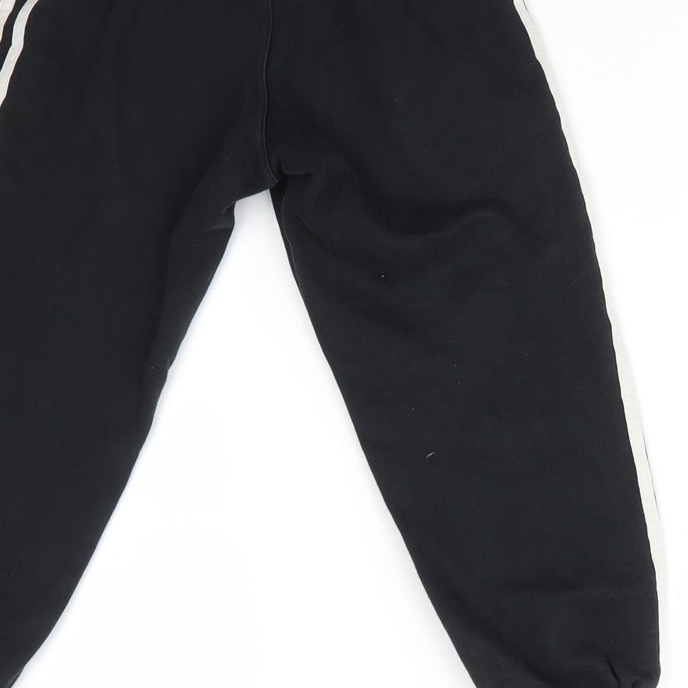 adidas Boys Black  Cotton Jogger Trousers Size 5-6 Years  Regular Drawstring - White Seam Stripe