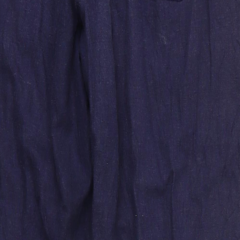 Marks and Spencer Womens Blue  Linen Trousers  Size 10 L28 in Regular Drawstring - Linen Look Back Elastication Navy Blue