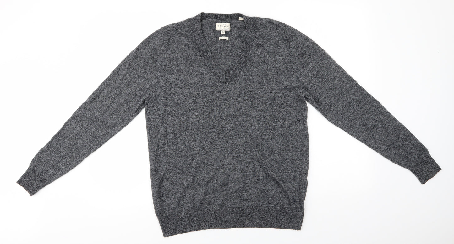 Jack Wills Womens Grey V-Neck  Wool Pullover Jumper Size 14   - Grey Mix