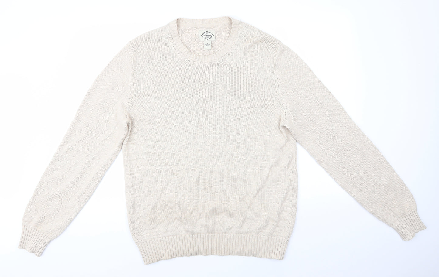 St John's Bay Mens Beige Round Neck  Cotton Pullover Jumper Size M   - Light Oatmeal
