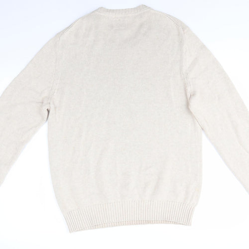 St John's Bay Mens Beige Round Neck  Cotton Pullover Jumper Size M   - Light Oatmeal