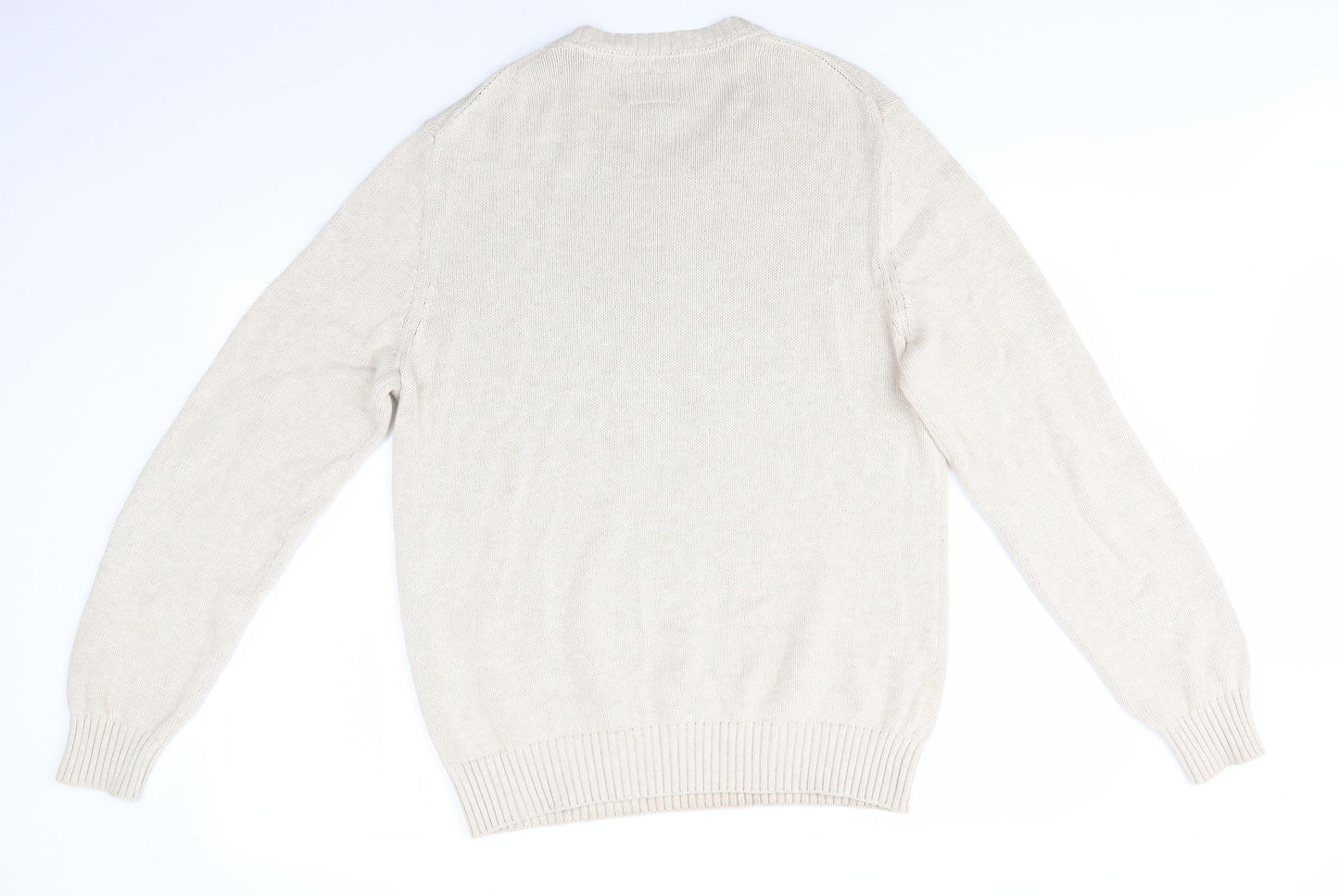 St John's Bay Mens Beige Round Neck  Cotton Pullover Jumper Size M   - Light Oatmeal