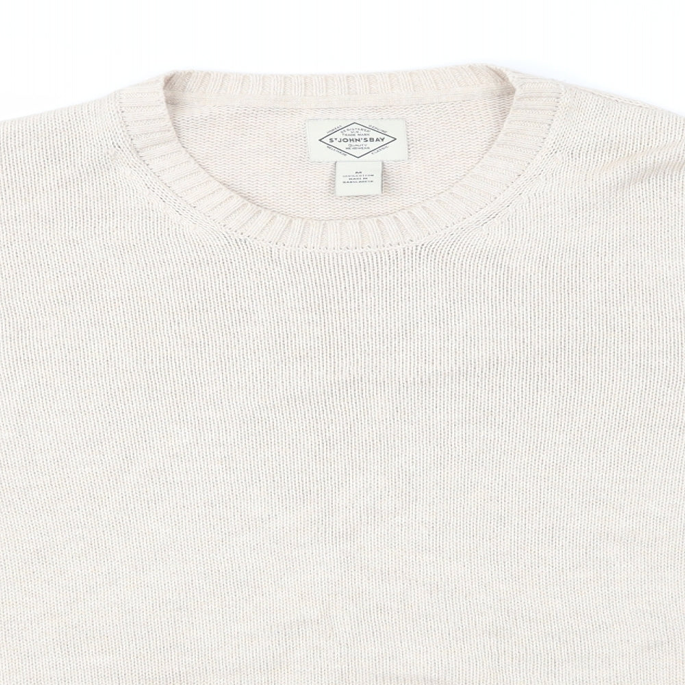 St John's Bay Mens Beige Round Neck  Cotton Pullover Jumper Size M   - Light Oatmeal