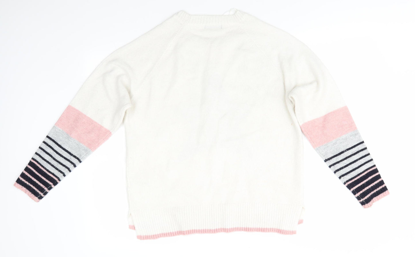 Florence and Fred Womens Ivory Round Neck  Polyester Pullover Jumper Size 10   - Pink Grey Blue Striped Star Design