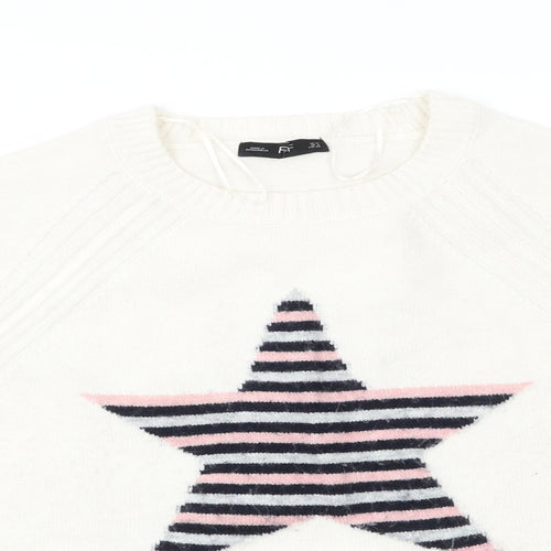 Florence and Fred Womens Ivory Round Neck  Polyester Pullover Jumper Size 10   - Pink Grey Blue Striped Star Design