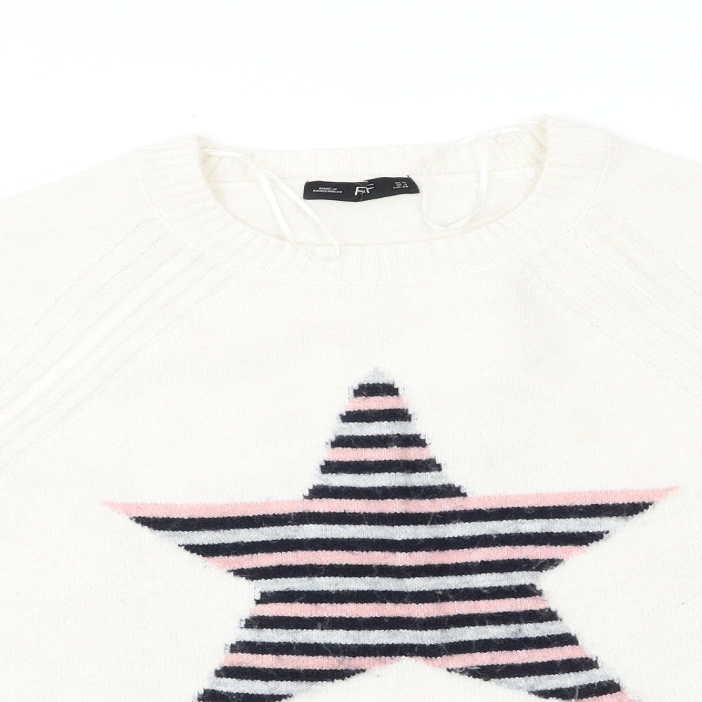 Florence and Fred Womens Ivory Round Neck  Polyester Pullover Jumper Size 10   - Pink Grey Blue Striped Star Design