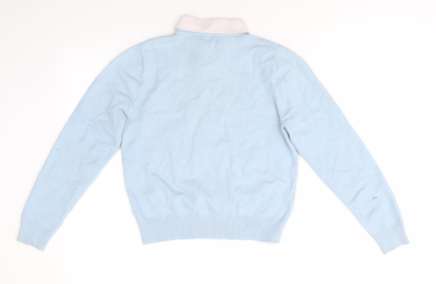 iEF Womens Blue Collared Argyle/Diamond  Pullover Jumper    - Pale Blue with White Collar