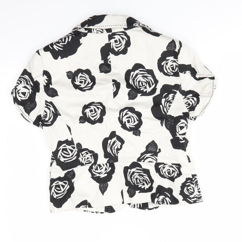 Autograph Womens Ivory Floral  Jacket  Size 12  Button - Black rose print Blouse style jacket Top stitching details Large flower buttons